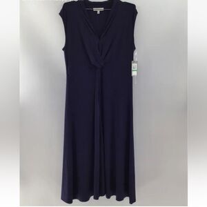 Chaus Women's Navy Blue Mosaic Blossoms Fit &‎ Flare Dress - Size Large